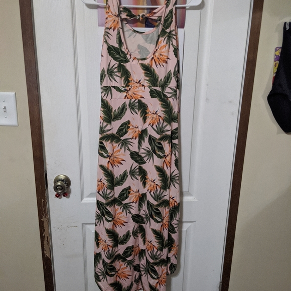Love First Sight Pink Green Tropical Floral High Hi Low Sleeveless Maxi Dress Sm - Picture 4 of 6
